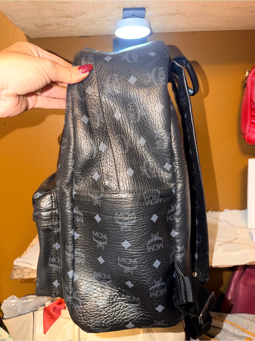 MCM Black Leather Logo Studded Backpack - Picture 4 of 12